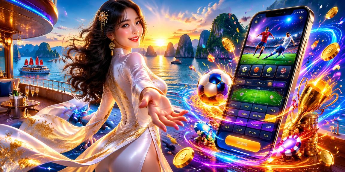 Người mặc áo dài xem kèo thể thao tại vịnh Hạ Long trên điện thoại di động