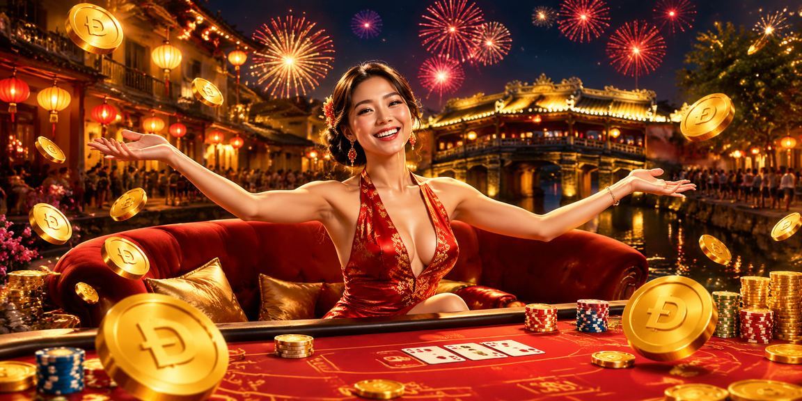 Bàn Baccarat live casino được chiếu sáng tại một studio mang phong cách chợ đêm Hội An